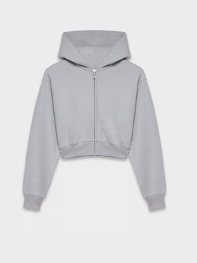 Aritzia Cozy Sweatfleece Perfect Crop Zip Hoodie Moon Dust Grey